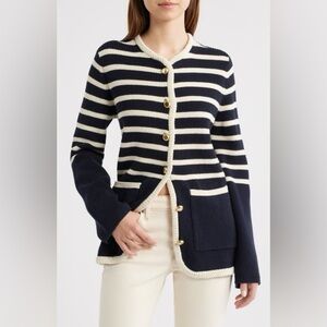 NWT Rag & Bone Nora Blue and White Striped Cotton Cardigan Academia French Small